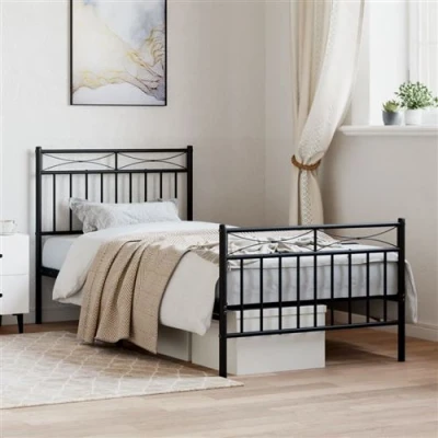 Afbeelding van Bedframe met hoofd en voeteneindemetaal zwart 90x200 cm