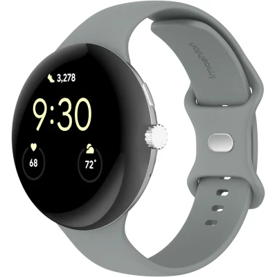 Afbeelding van imoshion Bandje Geschikt voor Google Pixel Watch 3 45 mm Maat S Siliconen band zilver knoopje Grijs