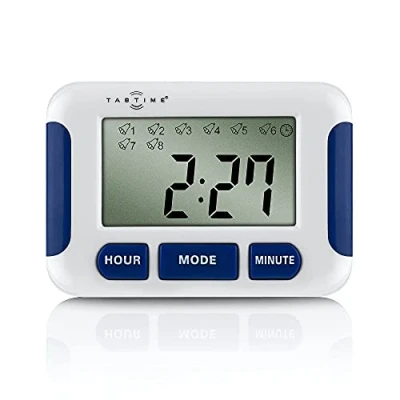 Afbeelding van TabTime Timer (met Duitse handleiding), pilherinnering, medicijnklok/wekker met 8 alarmen per dag, essentieel voor Parkinson patiënten