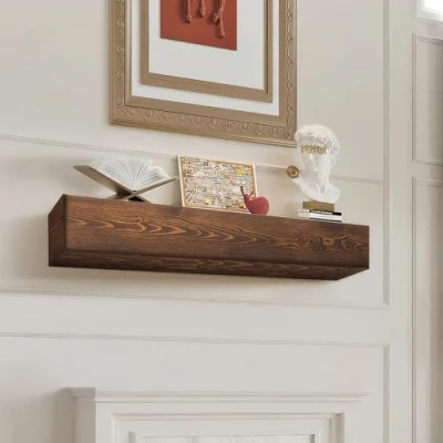 Image de VEVOR Étagère Flottante Murale Manteau Cheminée en Bois Marron Naturel 152 cm