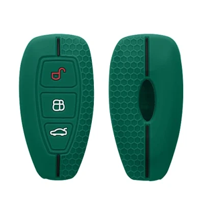 Afbeelding van kwmobile autosleutel hoesje geschikt voor Ford 3 knops Keyless Go hoes Siliconen behuizing Auto sleutel case met honingraat Sleuteletui in donkergroen / zwart
