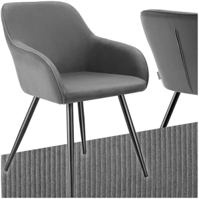 Afbeelding van tectake® Stoel Gestoffeerde Woonkamerstoel met cordlook grijs/zwart Designstoel, Loungestoel Draagvermogen tot 120kg