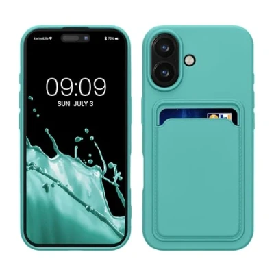 Afbeelding van kwmobile telefoonhoesje geschikt voor Apple iPhone 16 Hoesje met pasjeshouder TPU case in mintgroen