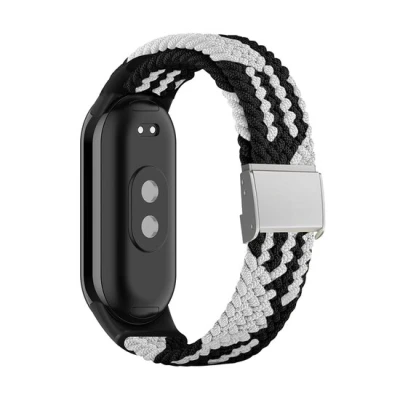Afbeelding van Braided nylon bandje Zwart met wit Xiaomi Smart band 8