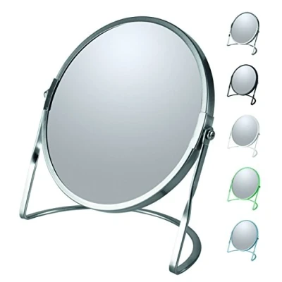 Afbeelding van Make up spiegel Cannes 5x zoom metaal 18 x 20 cm zilver dubbelzijdig