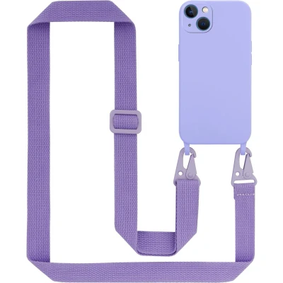 Afbeelding van Cadorabo Mobiele telefoon ketting geschikt voor Apple iPhone 13 in LIQUID LICHT PAARS Silicone beschermhoes met lengte verstelbare koord riem