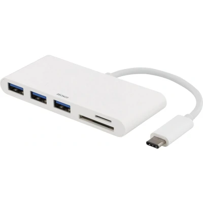 Afbeelding van Deltaco USB C naar 3.1 HUB Ingebouwde MicroSD SD Kaartlezer Adapter Wit