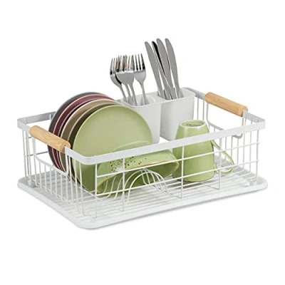 Afbeelding van Relaxdays Afdruiprek met lekbak droogrek afwas afwasrek opvangbak compact wit