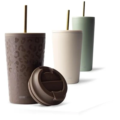 Afbeelding van MAMEIDO Thermosbeker met rietje, 470 ml, waterdichte koffiethermos, van roestvrij staal, BPA vrije thermobeker, koffie (Wild Allure, 0,47 l)