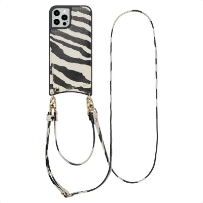 Afbeelding van Selencia Nova Telefoonhoes met Koord en Pashouder voor de iPhone 12 (Pro) Zazzy Zebra