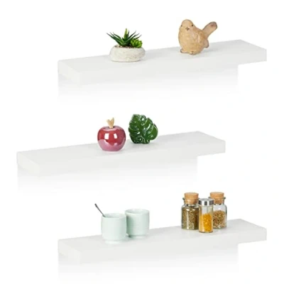 Afbeelding van Relaxdays wandplank set van 3 zwevende plank hangende woonkamer wit modern