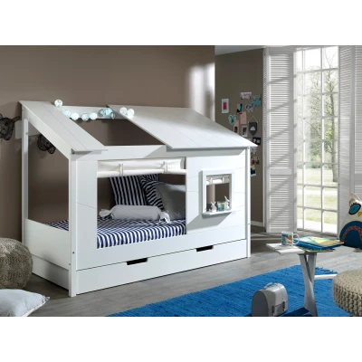 Afbeelding van LUCEVI Housebed 26 Huisbed + Set van Gordijntjes Rolbed Wit 90x200 cm