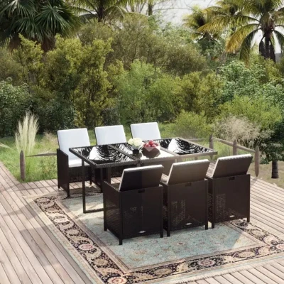 Afbeelding van vidaXL 7 delige Tuinset met kussens poly rattan zwart