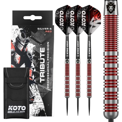 Afbeelding van KOTO Tribute Darts 14 Gram, Zilver &amp; Rood, Set Incl. 3 Barrels, Flights + Shafts Dartwallet