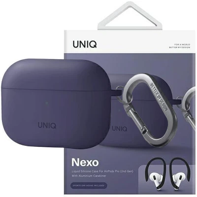 Afbeelding van UNIQ hoesje Nexo AirPods Pro 2 gen + Oorhaken Siliconen paars/fig paars