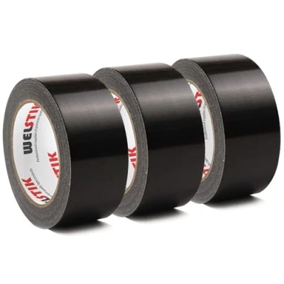Afbeelding van WELSTIK 3 rollen professionele tape 48 mm x 27 m waterdichte gekleurde stof voor reparaties, doe het zelf, binnen en buiten, zwart,