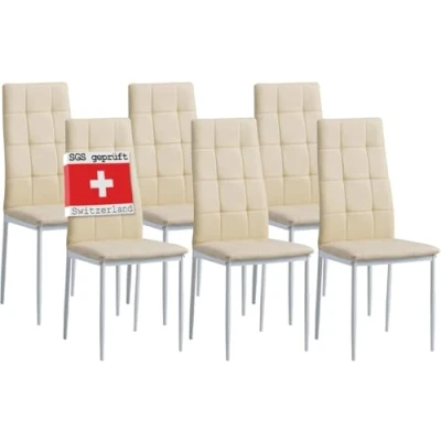 Afbeelding van Albatros Eetkamerstoelen Rimini in Set van 6, Beige Edele Italiaanse vormgeving kunstlederen bekleding, comfortabele gestoffeerde stoel Moderne keukenstoel, eetkamerstoel of eettafelstoel