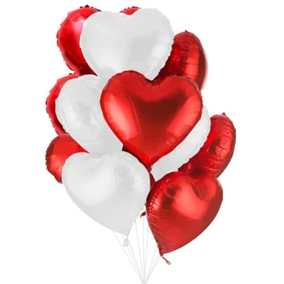 Afbeelding van 25 ballonnen hart rood wit helium romantische decoratie voor Valentijnsdag, verloving en bruiloft