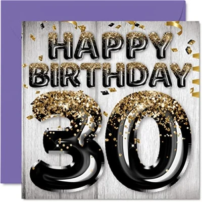 Afbeelding van Stuff4 GCARD 145 FOILAGE 30 FBA 30e verjaardagskaart voor mannen, zwarte en gouden glitterballonnen, verjaardagskaarten mannen jaar, vriend, broer, papa, oom, mm x
