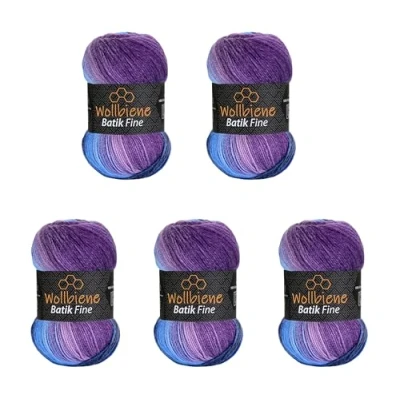 Afbeelding van Wollbiene Batik Fine Wol, 5 x 100 g, 500 gram wol met kleurverloop, meerkleurig, kleur: 5900 paars bessen blauw
