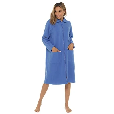 Afbeelding van Undercover Jurk met ritssluiting van zacht pluche, satijnen afwerking, roze, paars, blauw, Blauw (kraag)