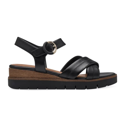 Afbeelding van Tamaris Sandalen met plateauzool, Dames, Maat: 38, Black leather Leer