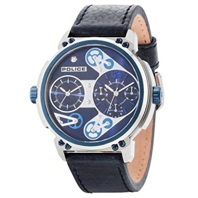 Afbeelding van Police TFV8 14693JSTBL/03 blauwe lederen band analoge wijzerplaat quartz horloge voor heren met wijzerplaat, blauw/blauw,