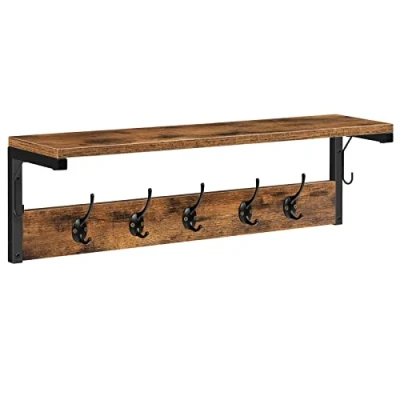 Afbeelding van HOOBRO Wandkapstok met 7 haken en plank, hangrek kapstokken, wandmontage, voor hal, woonkamer, keuken, donkerbruin/zwart EBF16YM01