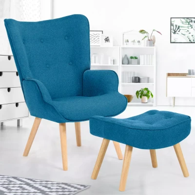 Image de Fauteuil scandinave IVAR avec repose pieds bleu canard