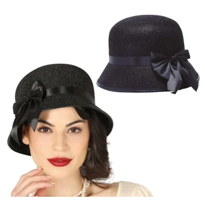 Afbeelding van Guirca Charleston Flapper Hoedje deftige dame zwart Dames jaren 20/Twenties thema