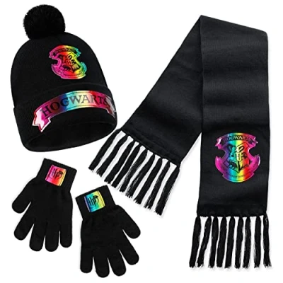 Afbeelding van Harry Potter Set van muts, sjaal en handschoenen voor meisjes, zwart, eenheidsmaat, zwart.