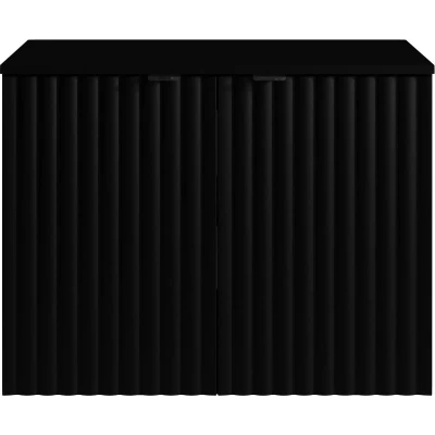 Afbeelding van Zwevend, geribbeld wastafelmeubel met legplank Zwart L80 cm ZILGA L 80 x H 60 D 44