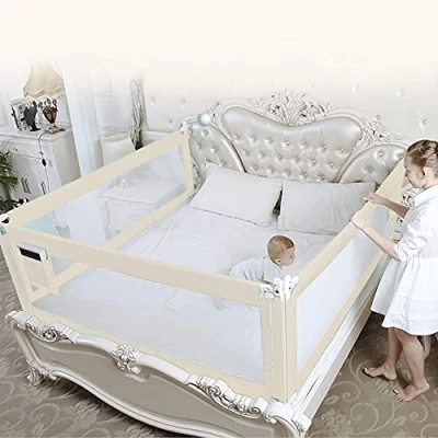 Afbeelding van Bedhekje voor kinderen, 180 cm, opvouwbaar veiligheidshek, verstelbaar, beige