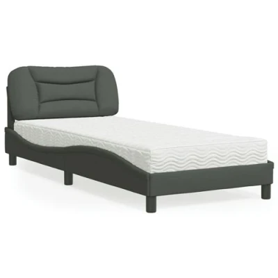 Image de vidaXL Lit avec matelas gris foncé 90x200 cm tissu