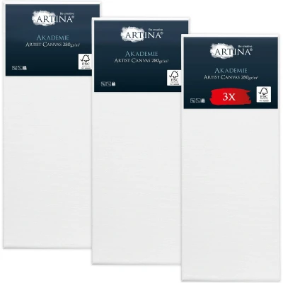 Afbeelding van Artina Set van 3 Schildersdoeken 30x80 cm FSC® Schildersdoek Stuks Akademie Canvas Dubbel Geprimed Spieraam Wit