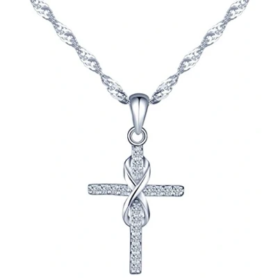 Afbeelding van Yumilok Halsketting van 925 zilver en zirkonia met glanzend kruis oneindigheidssymbool voor dames meisjes, zilverkleurig, sterling zilver, kubische zirkonia,