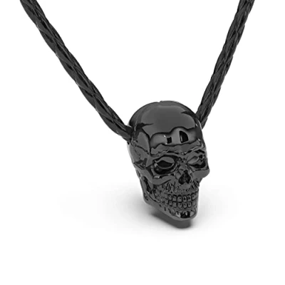 Afbeelding van SERASAR Leren Herenketting [Skull] Zwart 50cm Gevlochten Halsband