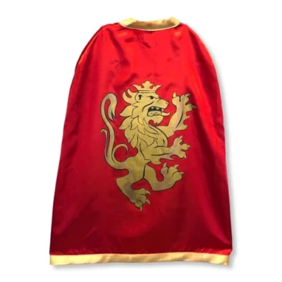 Afbeelding van Liontouch Edele riddercape, rood Middeleeuwse speeljas voor kinderen met gouden leeuwenthema verkleedpartijen, elegante outfits en koninklijke kostuums