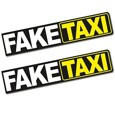 Afbeelding van Finest Folia 2 stuks &quot;Fake Taxi&quot; stickers, 13 x 2,7 cm, grappige stickers voor auto, motorfiets, bus, caravan, accessoires R103, normaal