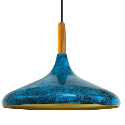Afbeelding van bamyum Champion Keukenhanglamp van hout en metaal 35 cm hanglamp voor eettafel woonkamer, keuken, kinderkamer E27 Oceaan
