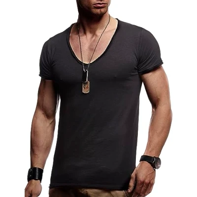 Afbeelding van Leif Nelson Het T shirt voor heren met V hals LN 6280, SCHWARZ