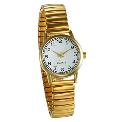 Afbeelding van JewelryWe Dameshorloge, met elastisch bandje, extra dun, makkelijk te lezen, goud /zilverkleurig, 1 exemplaar