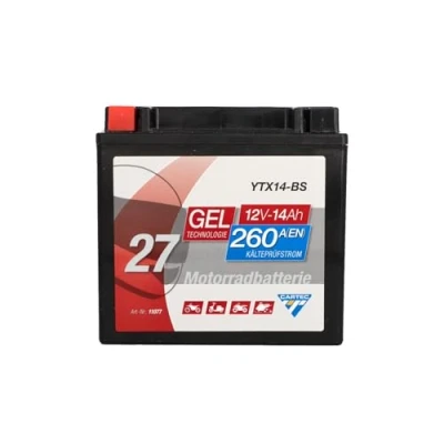 Afbeelding van CARTEC Motorfietsaccu YTX14 BS, 12 Ah, 200 A, motor start geltechnologie, OEM kwaliteit, laadcyclusbestendig, onderhoudsvrij
