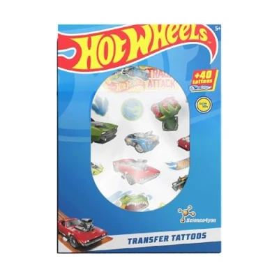 Afbeelding van Science4you Tijdelijke tatoeages 40 Hot Wheels auto&#039;s, overdraagbare tatoeagesets voor kinderen, cadeau kinderen en meisjes tussen 5, 6, 7, 8 9 jaar