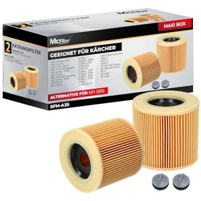 Afbeelding van McFilter 2 filters geschikt voor Kärcher stofzuiger WD2 WD3 P Extension KIT Premium MV3 A serie K SE 4001 4002 6.414 552.0 patroonfilter WD MV 3