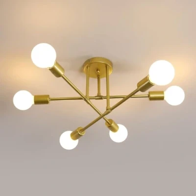 Afbeelding van NIUNIAJ industriële kroonluchter, 6 lampen, Sputnik plafondlamp, vintage E27 moderne woonkamerkroonluchter, gouden kroonluchter voor woonkamer, slaapkamer, keuken, kamer