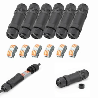 Afbeelding van 6 stuks IP68 waterdichte elektrische kabelconnector, aansluitdoos voor buiten, YUSHIHU 3 weg en hefboomklemmen, kabel Ø tot 11 mm
