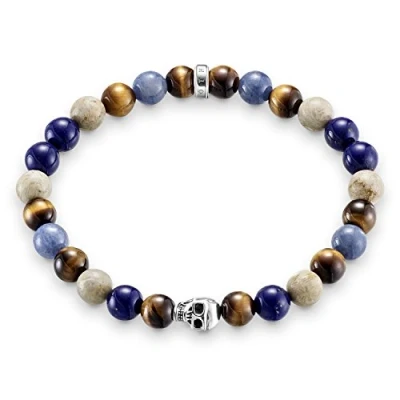 Afbeelding van Thomas Sabo Herenarmband doodskop Rebel at Heart 19 cm bamboe Tijgeroog A1532 926 7 L19, 19,00 cm, bamboe,