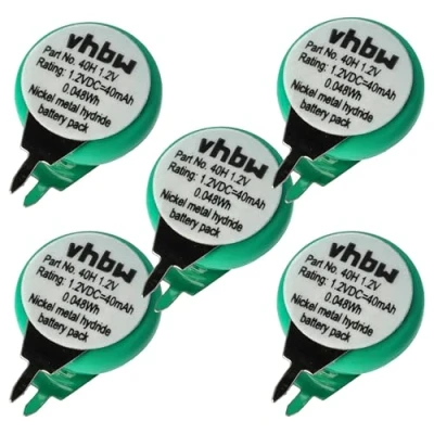 Afbeelding van vhbw 5 x NiMH reserveknoopcel voor 2 pinnen type 1/V40H 40 mAh 1,2 V, geschikt modelbouwbatterijen enz.