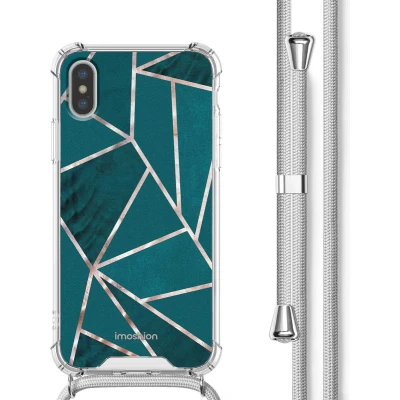 Afbeelding van iMoshion Hoesje Geschikt voor iPhone Xs / X met Koord Design Meerkleurig Petrol Green Graphic